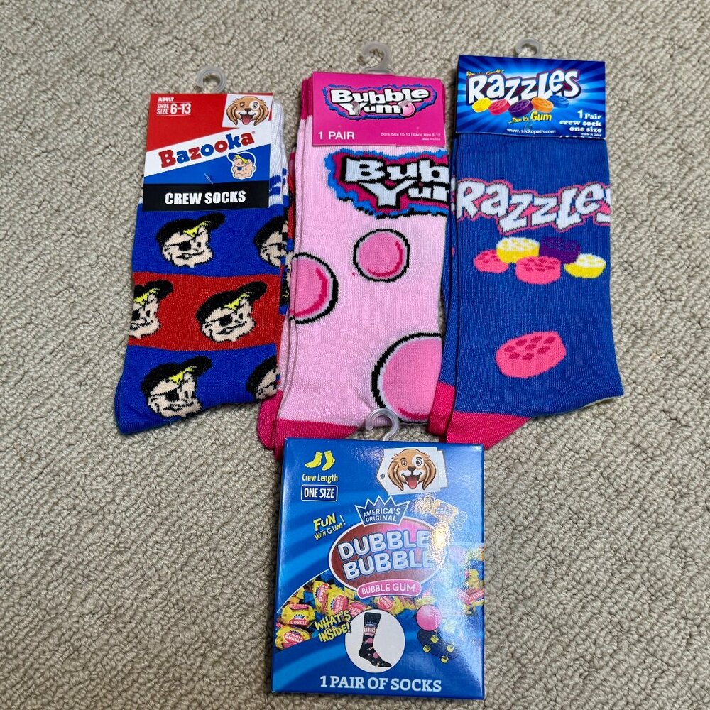 4 Bubble Gum New Novelty Crew Socks Size 6-12/13 - Men's/Women's -